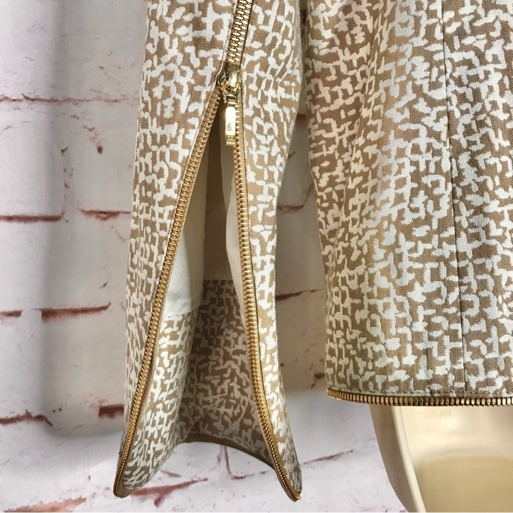 ESCADA M Tan & Cream print Gold Zipper detail Moto vibe Size EU 44 jacket blazer - Picture 9 of 15